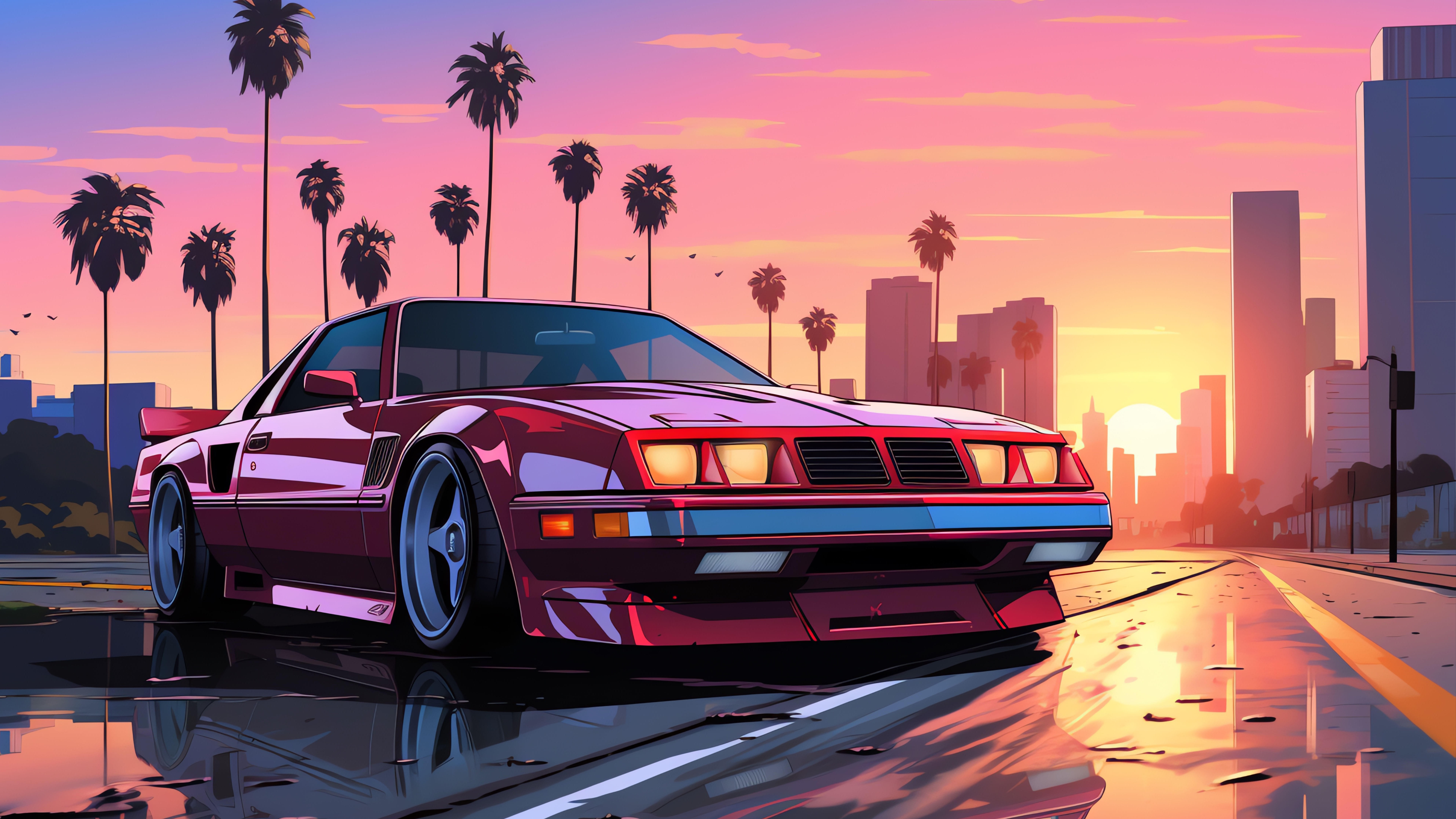 Car Retroscope Background Retro Car Sunset - Desktop Wallpaper | One4Wall