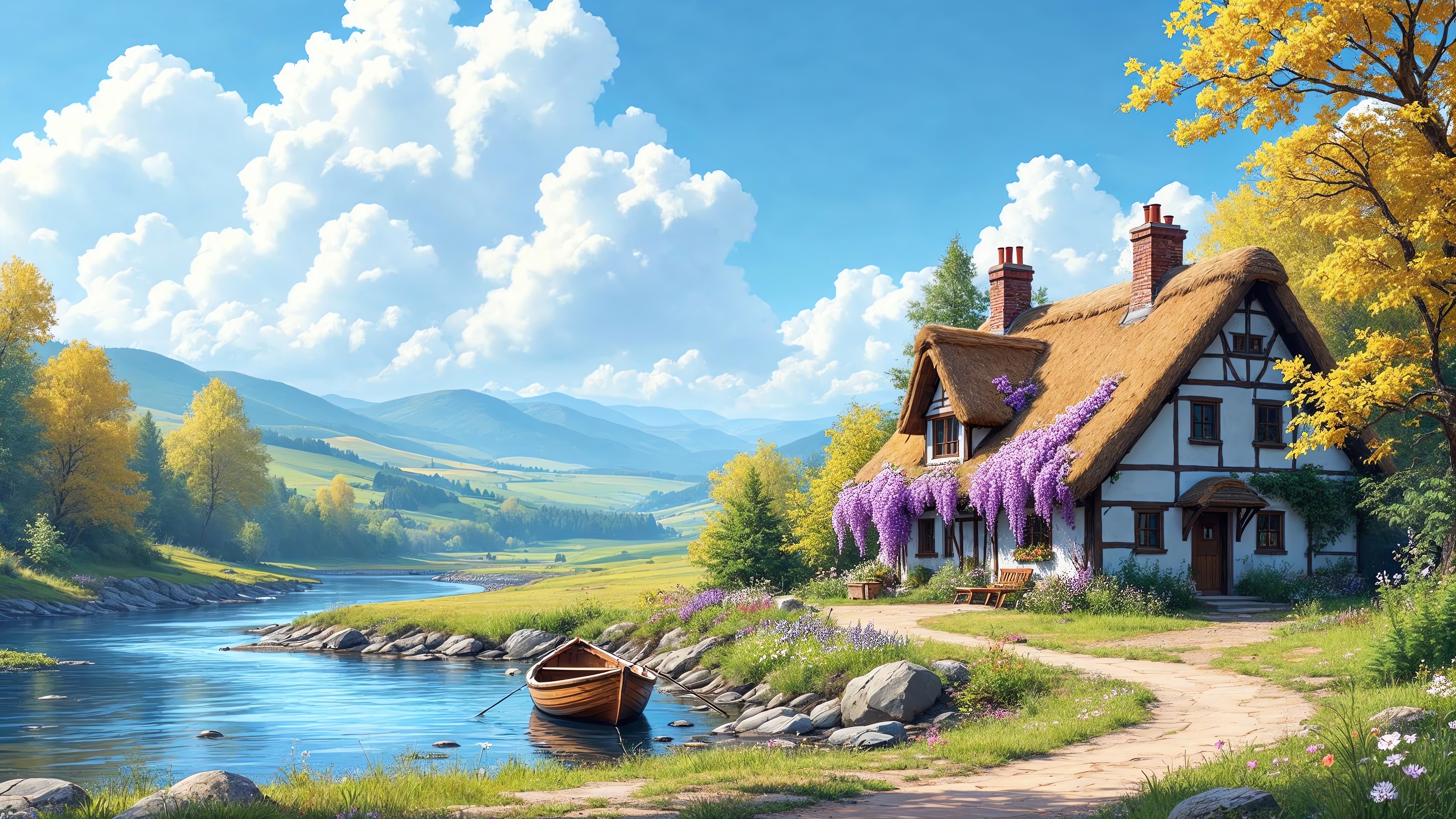 Charming Cottage - Desktop Wallpaper | One4Wall